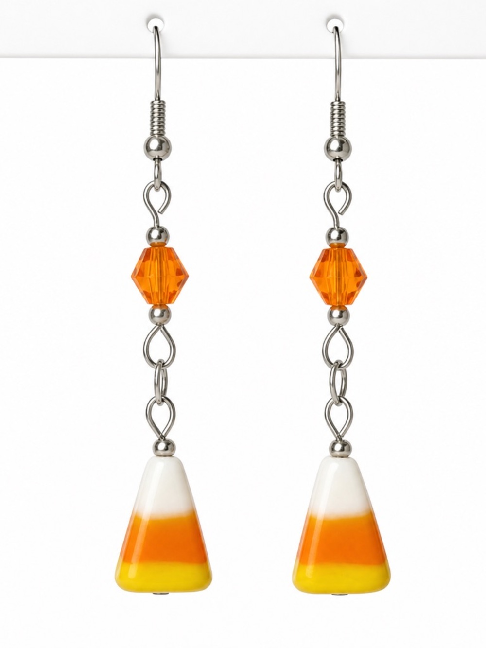 Glass Candy Corn and Swarovski Tangerine Aurora Borealis Large Crystal Bead
